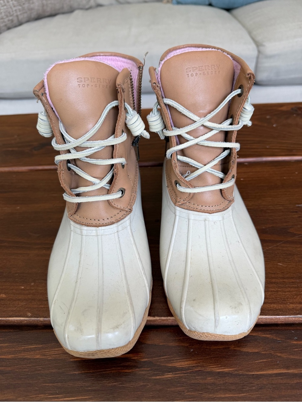 Sperry Top-Sider Women’s Waterproof Duck Boots Tan/Cream Fleece Lined Size 7